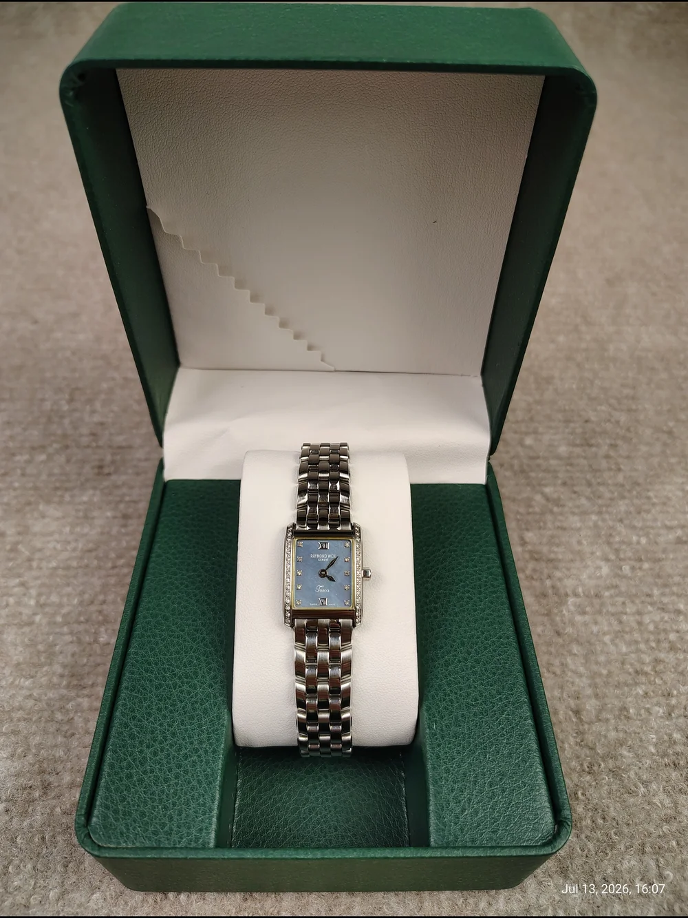 Women's RARE Raymond Weil Tosca Mother Of Pearl 5874 Blue Diamond Watch